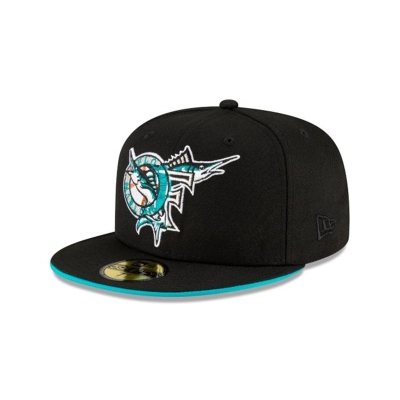 Black Miami Marlins Hat - New Era MLB Double Logo 59FIFTY Fitted Caps USA7652184